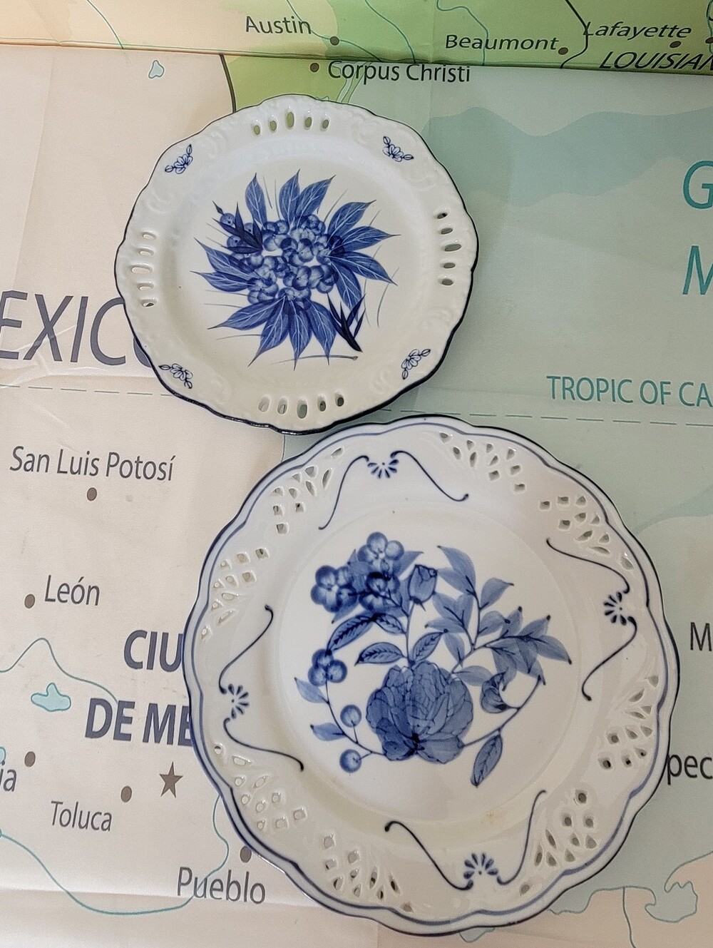 Blue and White Floral Porcelain Decorative Plates - Set of 2